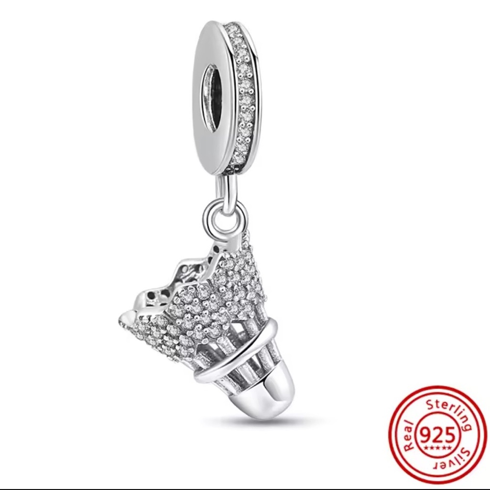 NWOT Badminton Shuttlecock Charm w/ Cubic Zirconia Sterling Silver 925